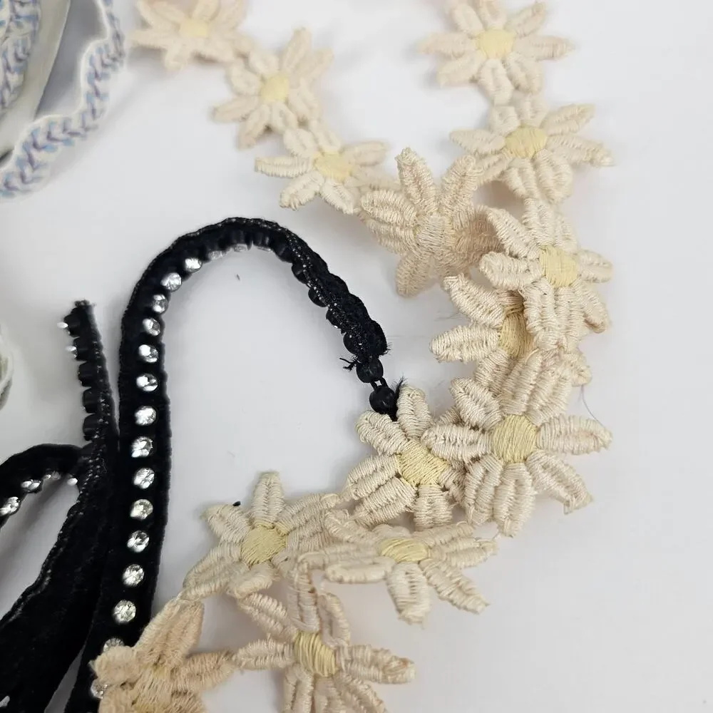 Lot vintage lace, beaded trim, rhinestone ribbon more